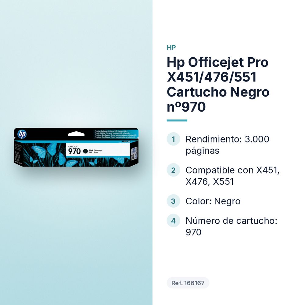 HP OFFICEJET PRO X451/476/551 CARTUCHO NEGRO Nº970 - características principales