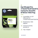 HP OFICEJET PRO 7730/8710/8720/8730/8740  CARTUCHO AMARILLO Nº953XL 1450 PAG - características principales
