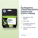 HP OFICEJET PRO 7730/8710/8720/8730/8740  CARTUCHO CIAN Nº953XL 1450PAG - características principales