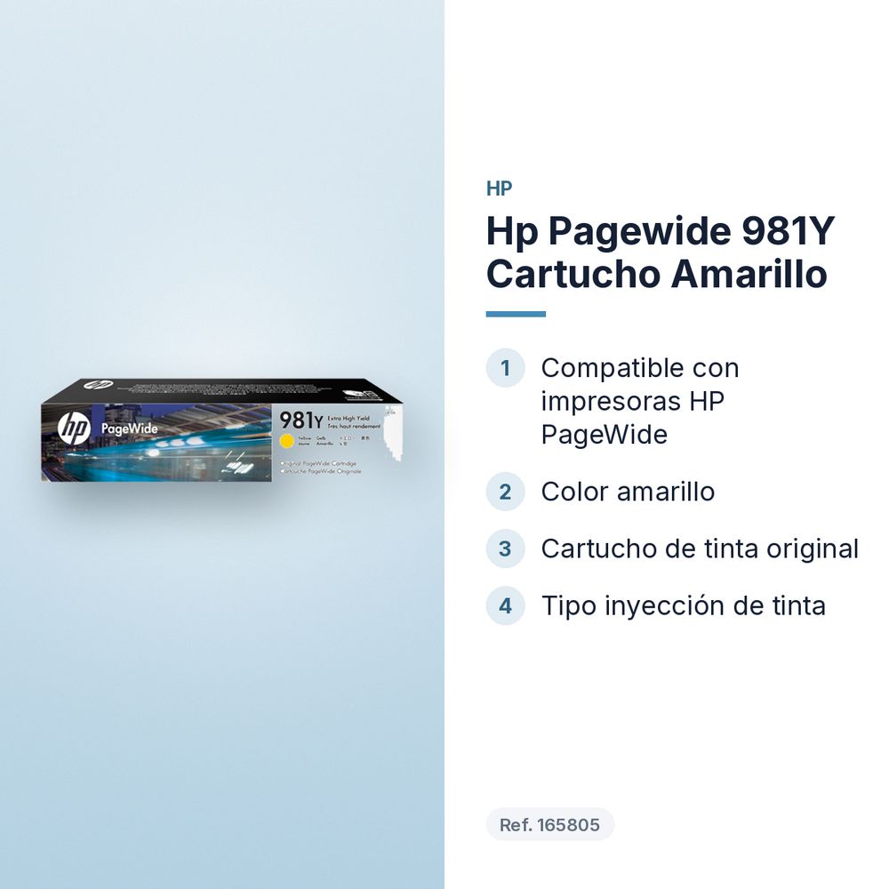 HP PAGEWIDE 981Y CARTUCHO AMARILLO - características principales