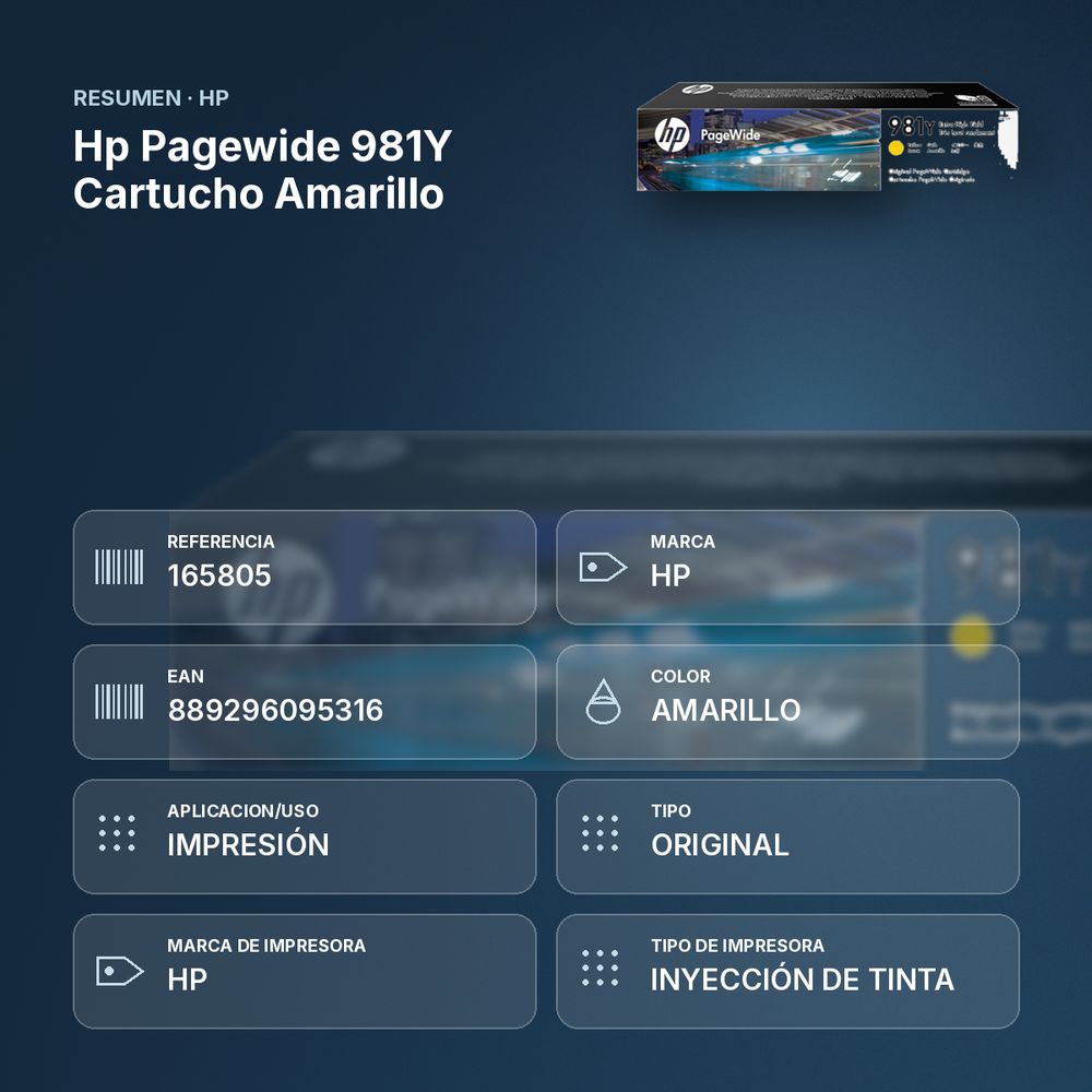 HP PAGEWIDE 981Y CARTUCHO AMARILLO - resumen de atributos