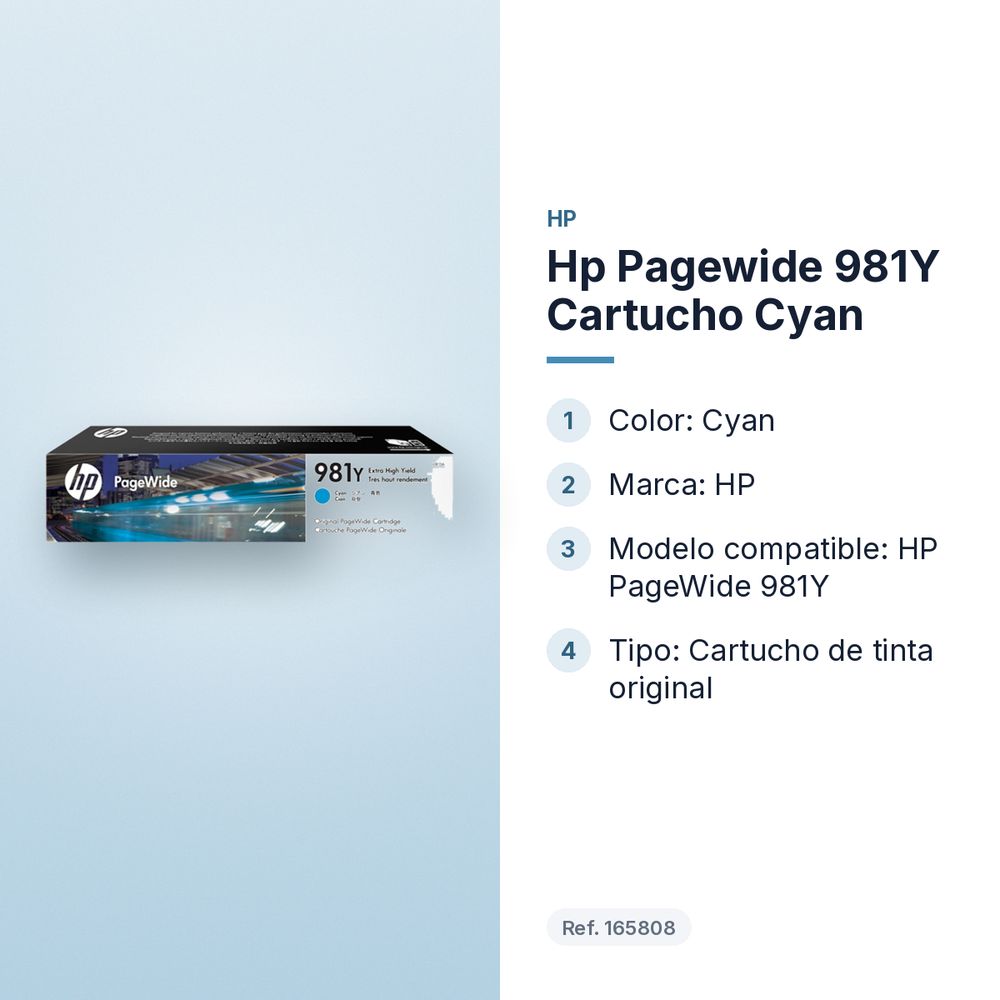 HP PAGEWIDE 981Y CARTUCHO CYAN - características principales