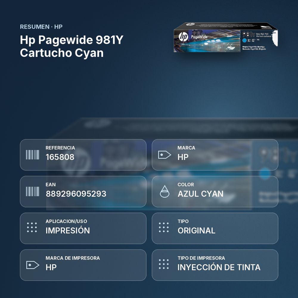 HP PAGEWIDE 981Y CARTUCHO CYAN - resumen de atributos