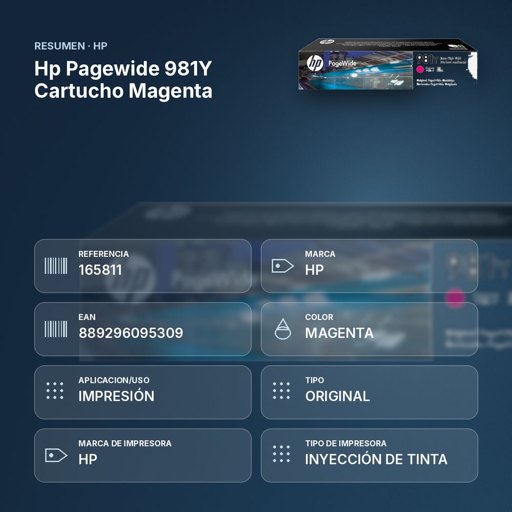 HP PAGEWIDE 981Y CARTUCHO MAGENTA - resumen de atributos