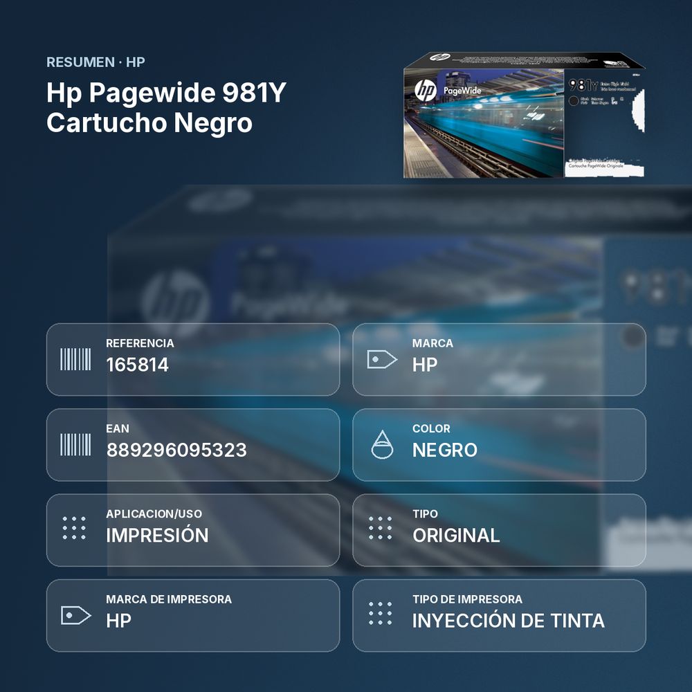 HP PAGEWIDE 981Y CARTUCHO NEGRO - resumen de atributos