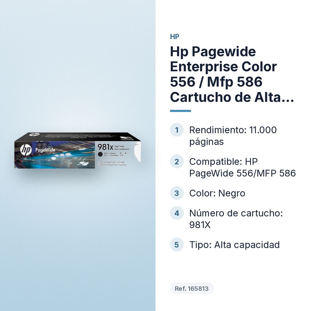 HP PAGEWIDE ENTERPRISE COLOR 556 / MFP 586 CARTUCHO DE ALTA CAPACIDAD NEGRO Nº981X - características principales