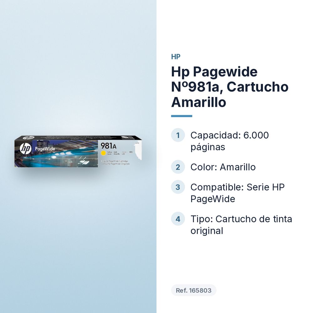 HP PAGEWIDE Nº981A, CARTUCHO AMARILLO - características principales