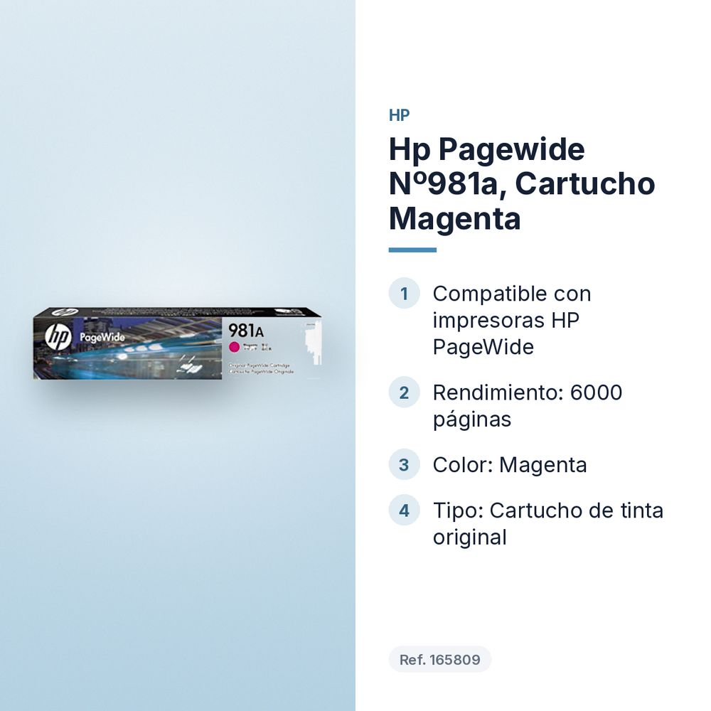 HP PAGEWIDE Nº981A, CARTUCHO MAGENTA - características principales