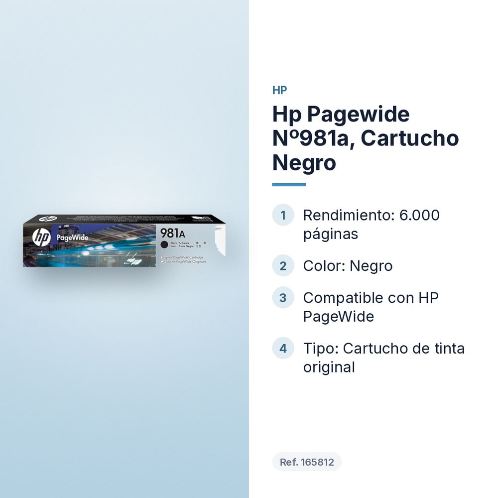 HP PAGEWIDE Nº981A, CARTUCHO NEGRO - características principales