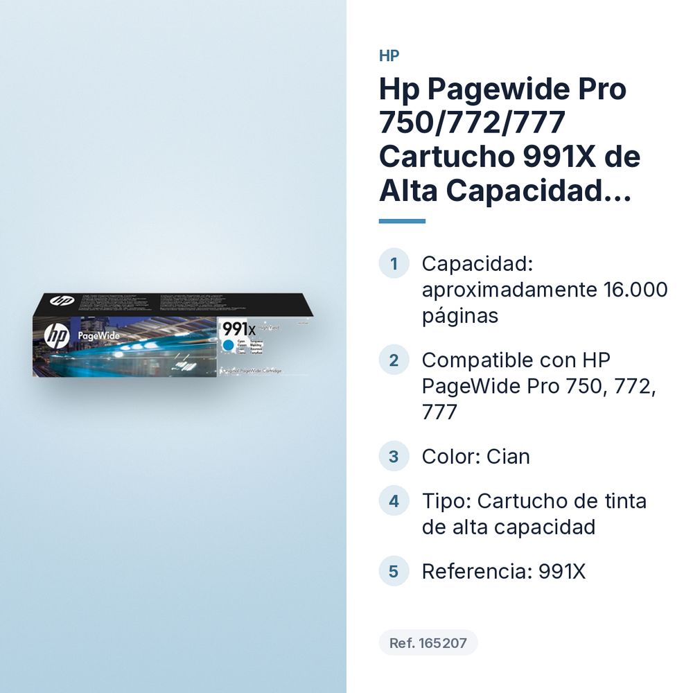 HP PAGEWIDE PRO 750/772/777 CARTUCHO 991X DE ALTA CAPACIDAD CIAN - características principales