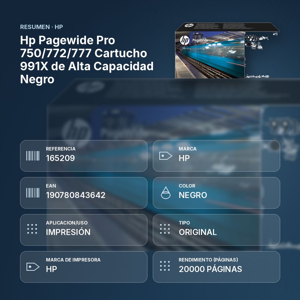 HP PAGEWIDE PRO 750/772/777 CARTUCHO 991X DE ALTA CAPACIDAD NEGRO - resumen de atributos