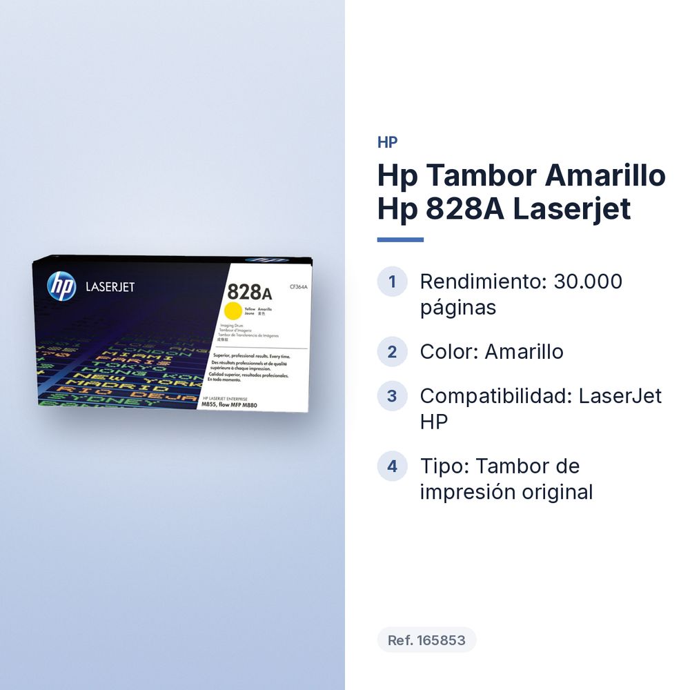HP TAMBOR AMARILLO HP 828A LASERJET - características principales