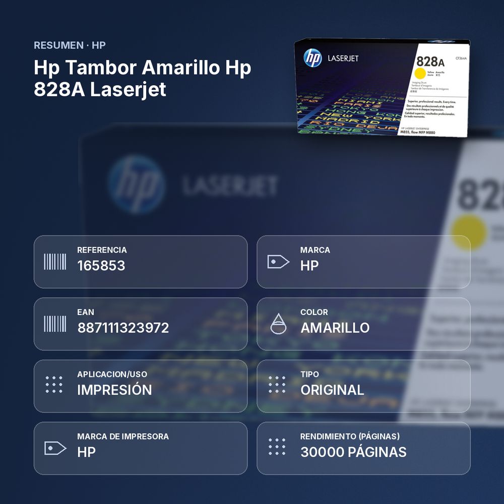 HP TAMBOR AMARILLO HP 828A LASERJET - resumen de atributos