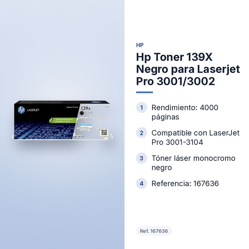 HP TONER 139X NEGRO PARA LASERJET PRO 3001/3002 - características principales