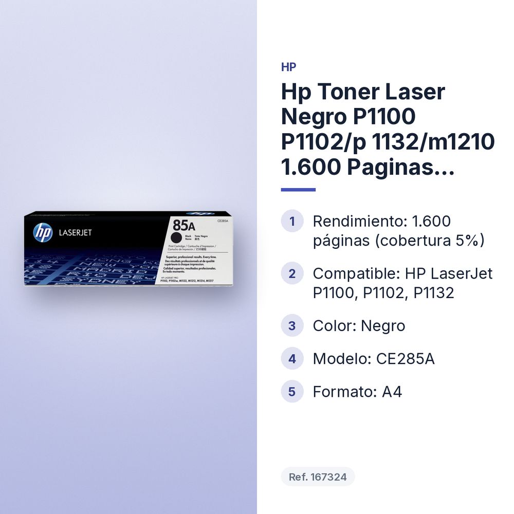 HP TONER LASER NEGRO P1100 P1102/P 1132/M1210 1.600 PAGINAS CE285A - características principales