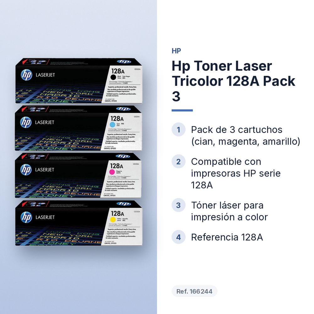 HP TONER LASER TRICOLOR 128A PACK 3 - características principales