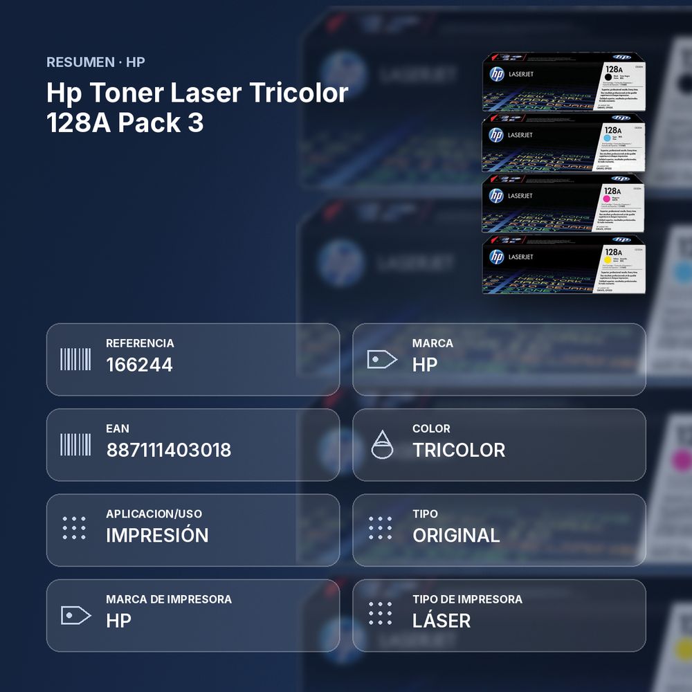 HP TONER LASER TRICOLOR 128A PACK 3 - resumen de atributos