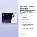HP TONER LASERJET ENTERPRISE M501/506DN/M527 NEGRO 87A 9.000 PAGINAS - características principales