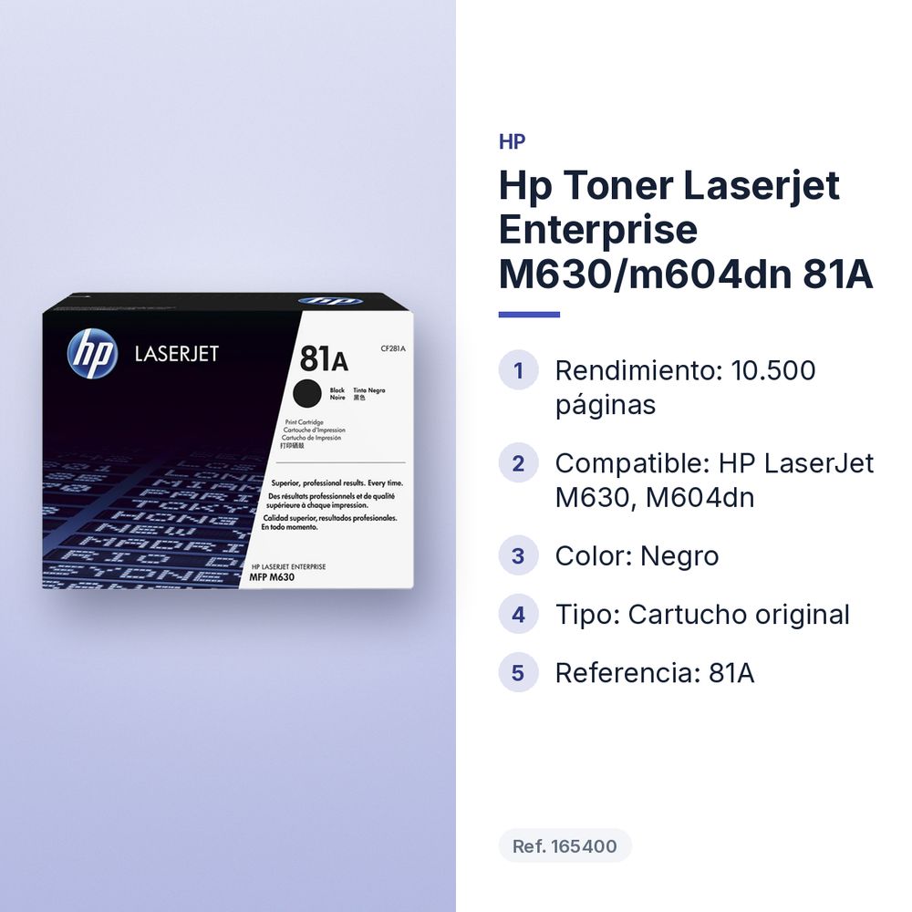 HP TONER LASERJET ENTERPRISE M630/M604DN 81A - características principales