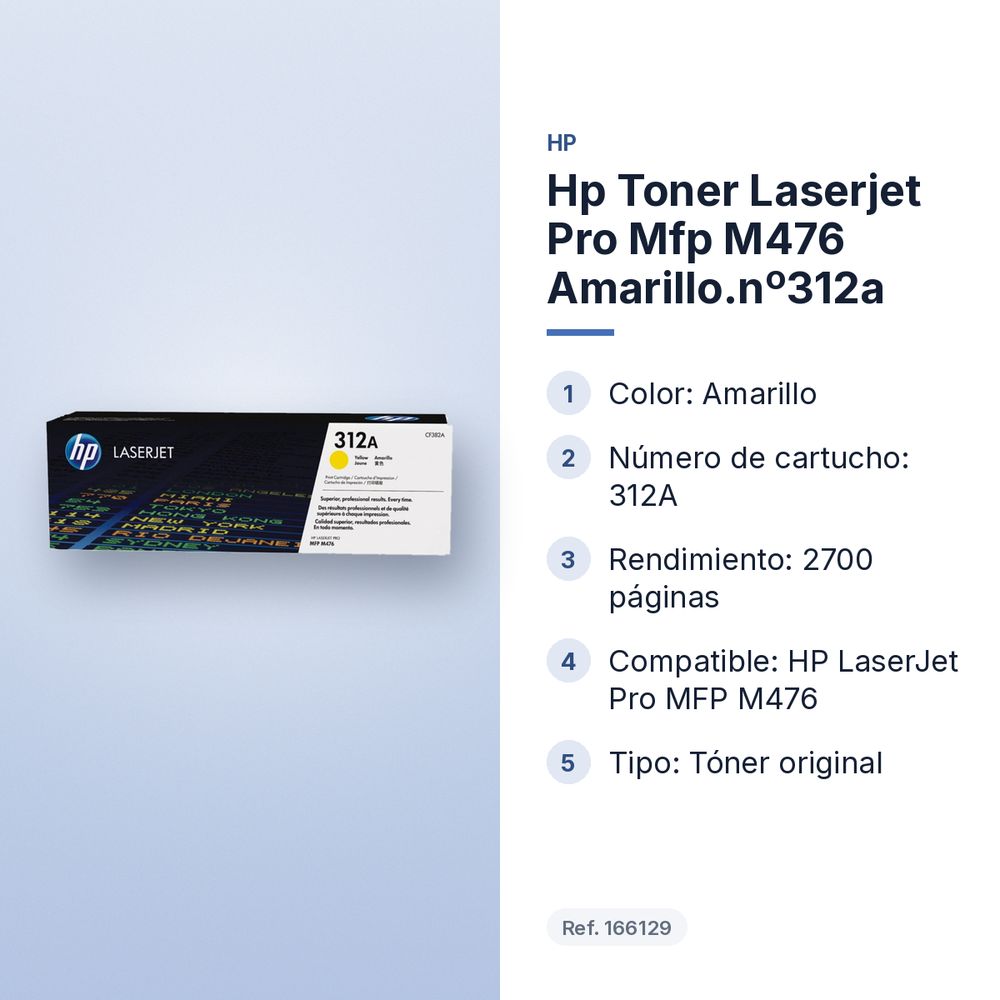 HP TONER LASERJET PRO MFP M476 AMARILLO.Nº312A - características principales