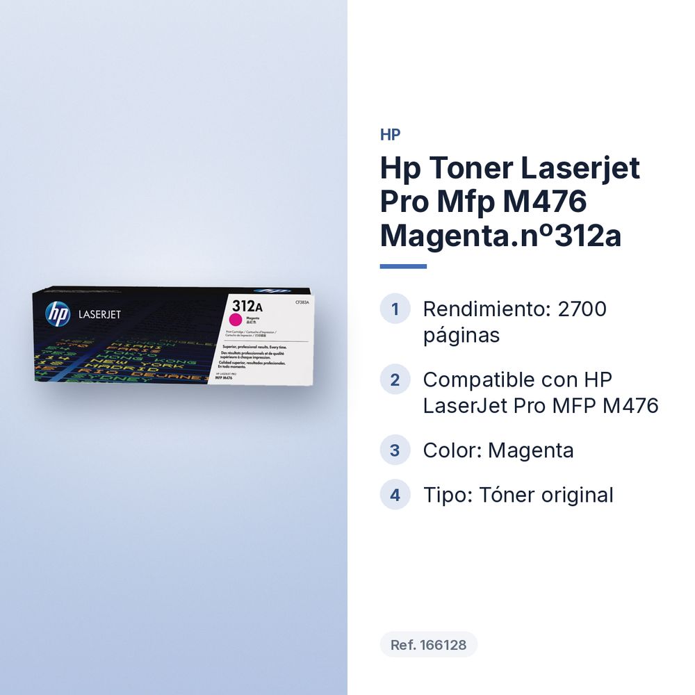 HP TONER LASERJET PRO MFP M476 MAGENTA.Nº312A - características principales
