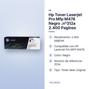 HP TONER LASERJET PRO MFP M476 NEGRO .Nº312A 2.400 PAGINAS - características principales