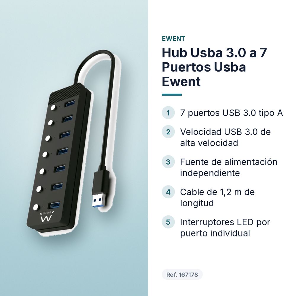 HUB USBA 3.0 A 7 PUERTOS USBA EWENT - características principales