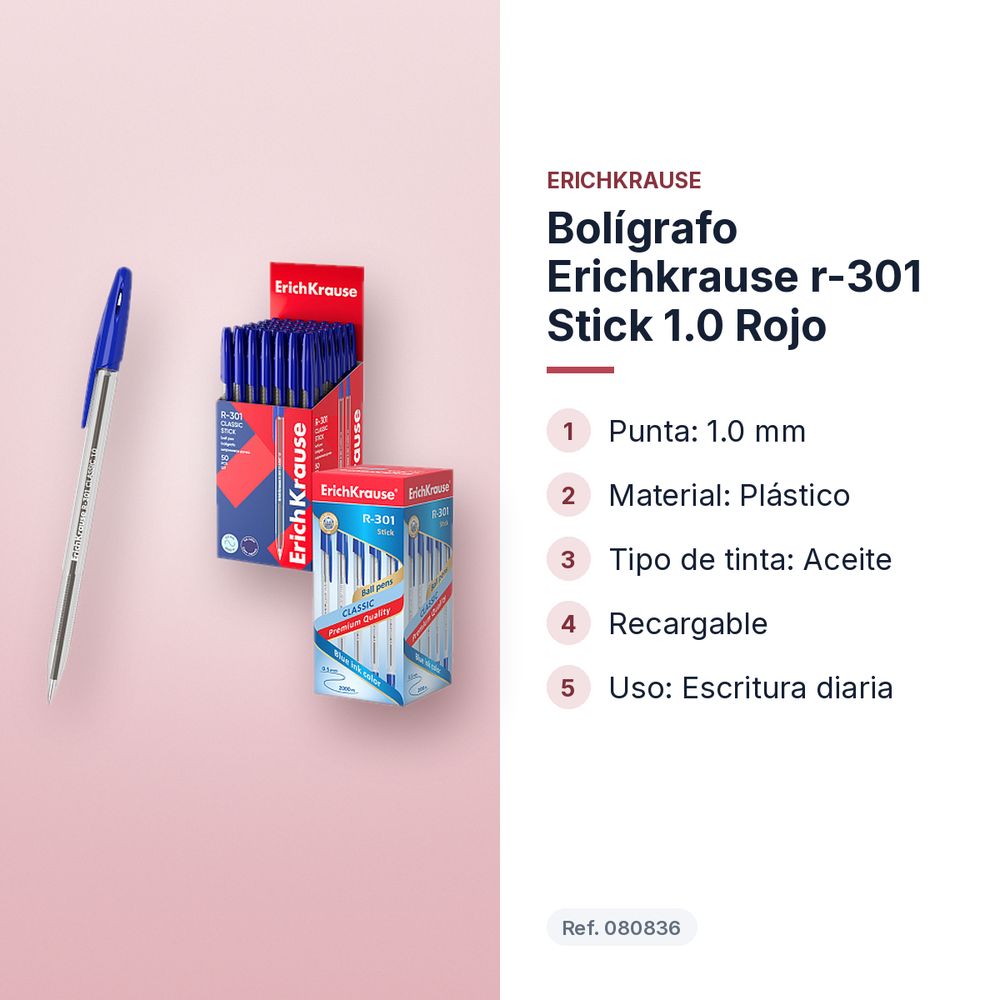BOLÍGRAFO ERICHKRAUSE R-301 STICK 1.0 ROJO  - características principales