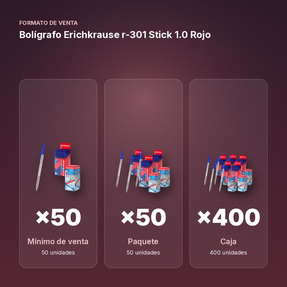 BOLÍGRAFO ERICHKRAUSE R-301 STICK 1.0 ROJO  - formato de venta: paquete de 50, caja de 400, palé de 3200