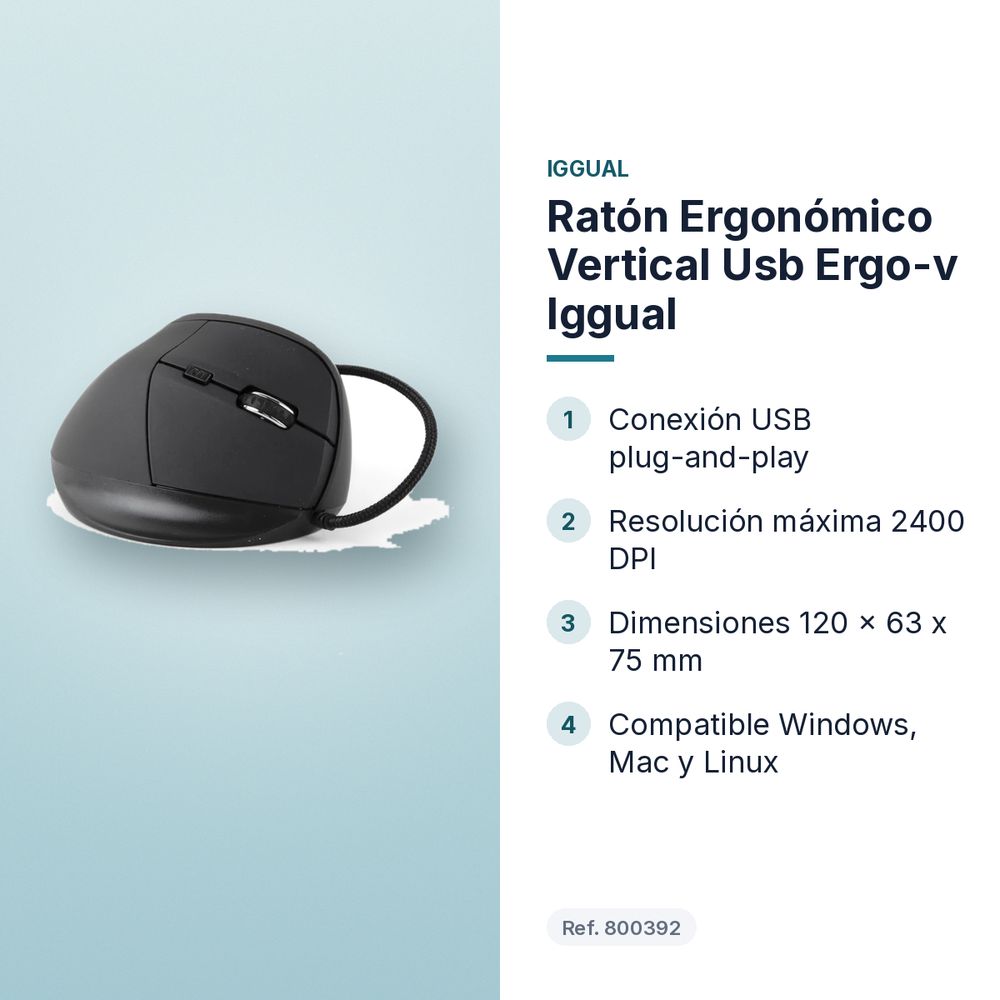 RATÓN ERGONÓMICO VERTICAL USB ERGO-V IGGUAL  - características principales
