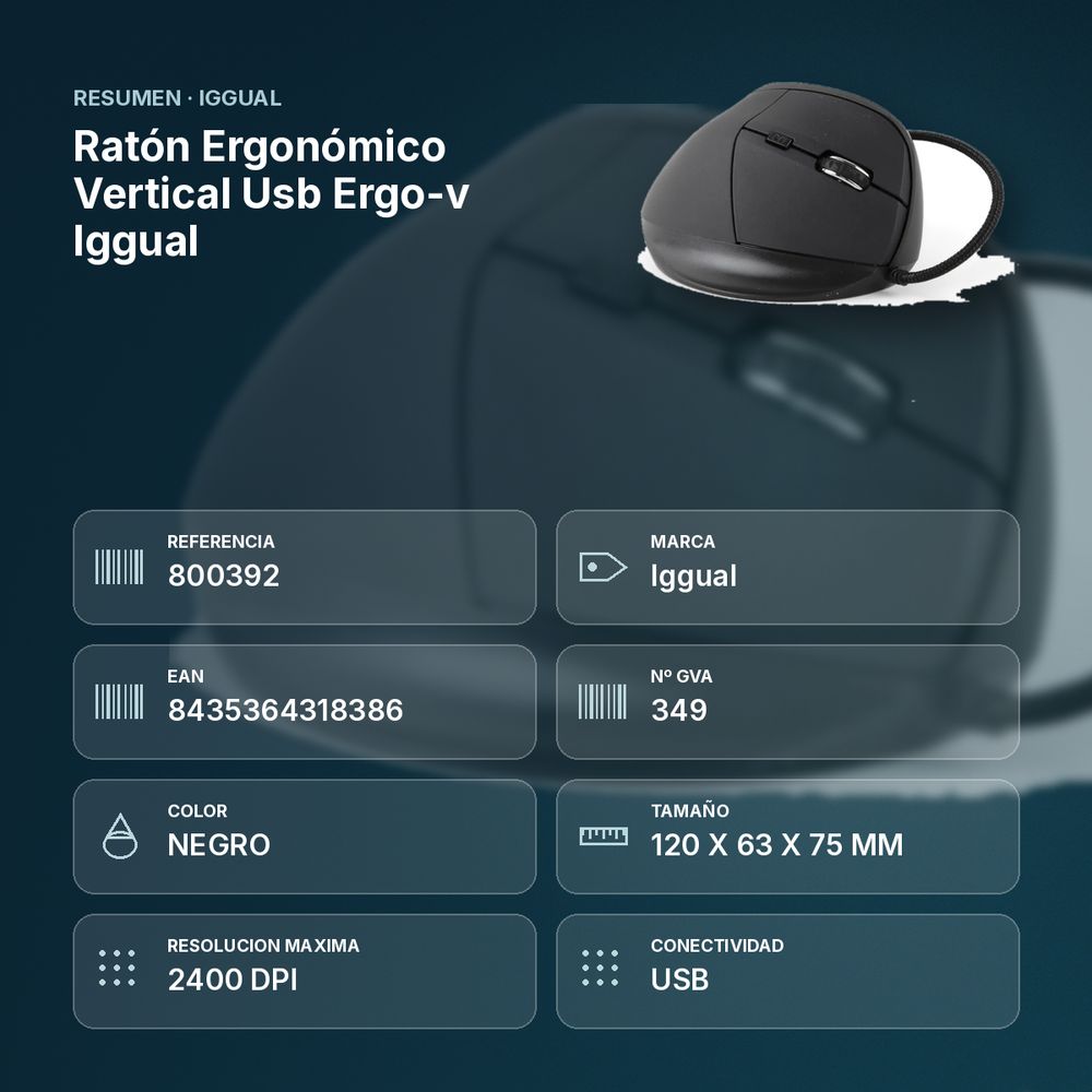 RATÓN ERGONÓMICO VERTICAL USB ERGO-V IGGUAL  - resumen de atributos