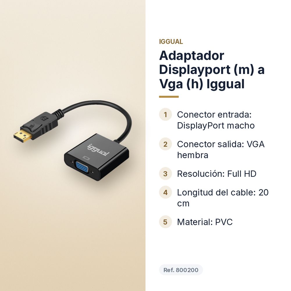 ADAPTADOR DISPLAYPORT (M) A VGA (H) IGGUAL  - características principales
