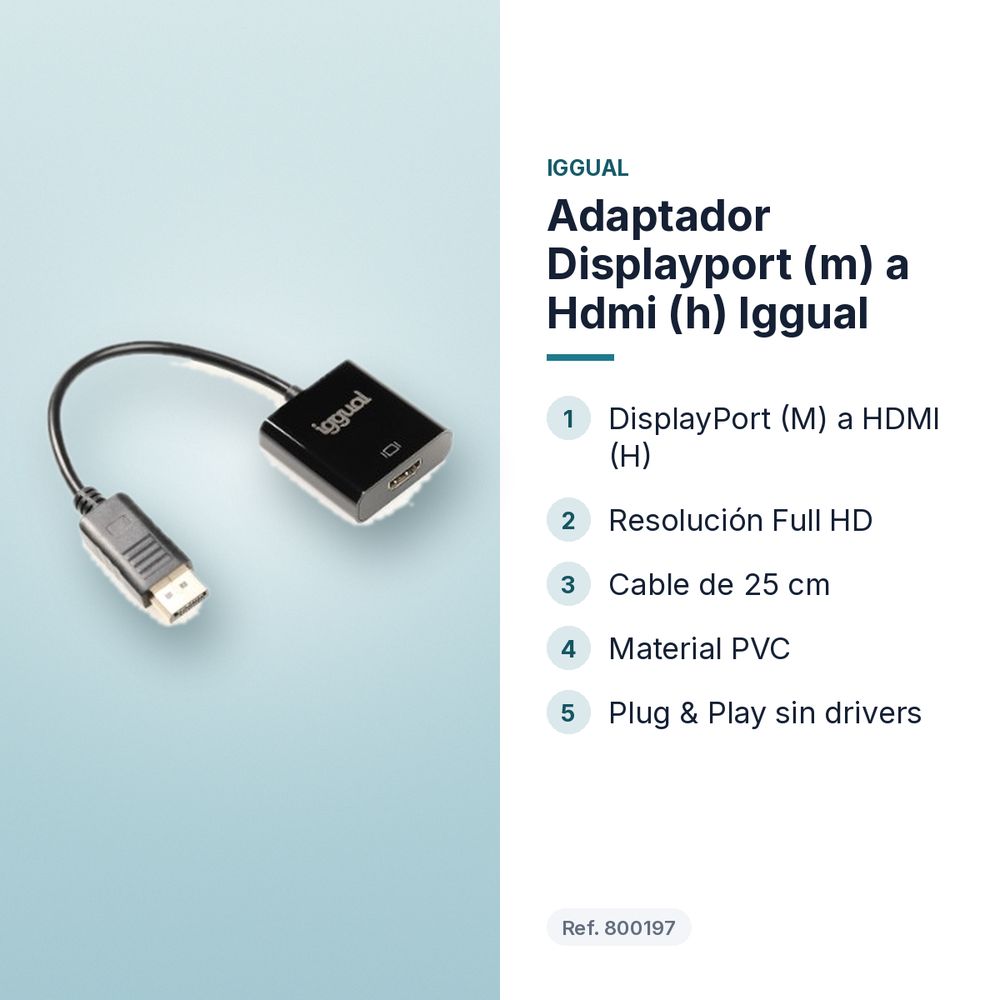 ADAPTADOR DISPLAYPORT (M) A HDMI (H) IGGUAL  - características principales