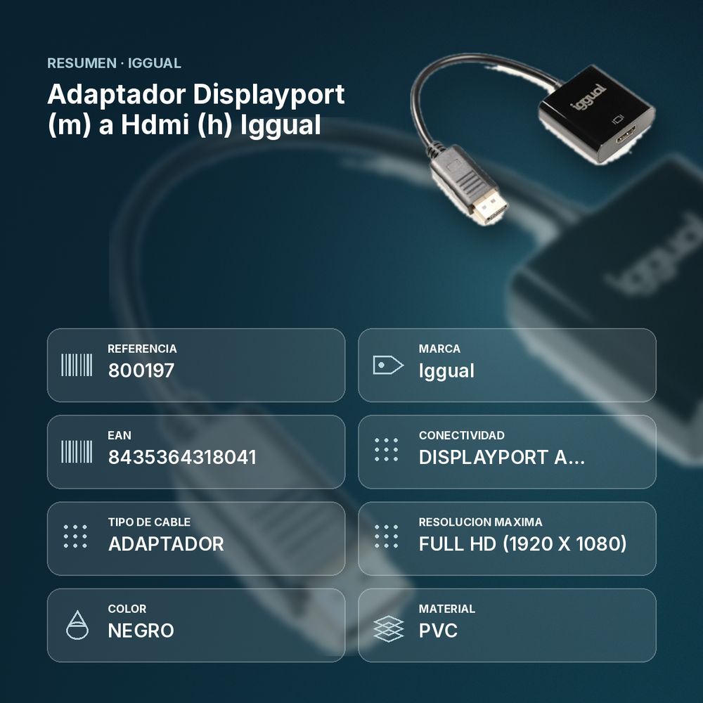 ADAPTADOR DISPLAYPORT (M) A HDMI (H) IGGUAL  - resumen de atributos
