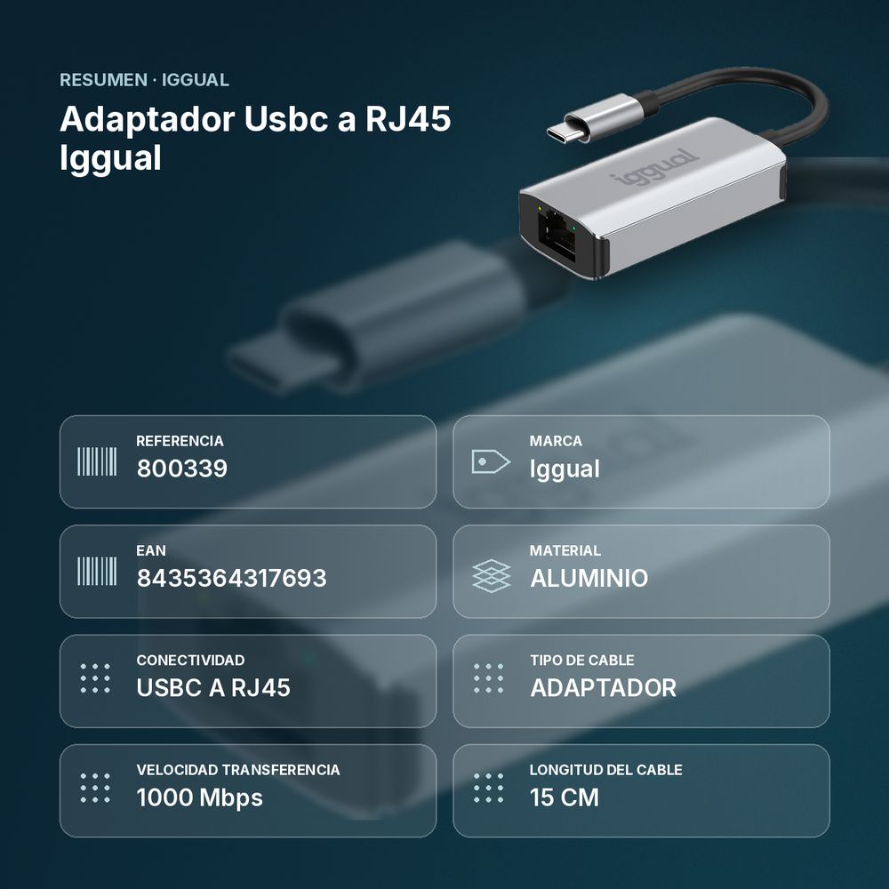 ADAPTADOR USBC A RJ45 IGGUAL  - resumen de atributos