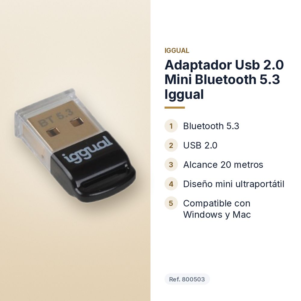 ADAPTADOR USB 2.0 MINI BLUETOOTH 5.3 IGGUAL  - características principales