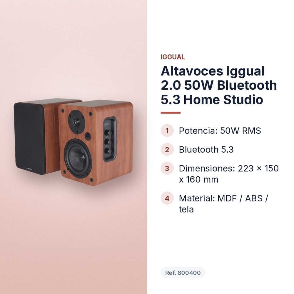 ALTAVOCES IGGUAL 2.0 50W BLUETOOTH 5.3 HOME STUDIO - características principales