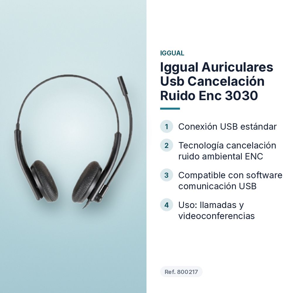 IGGUAL AURICULARES USB CANCELACIÓN RUIDO ENC 3030 - características principales