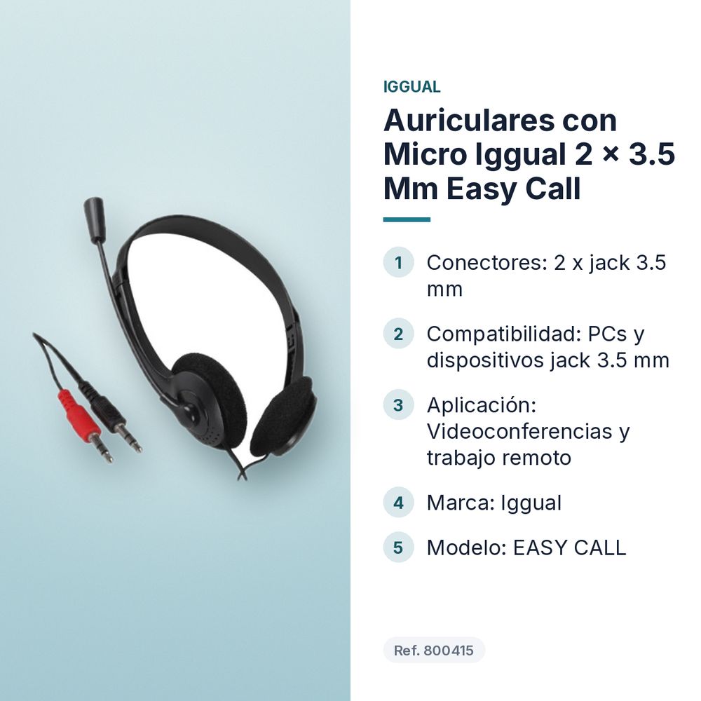 AURICULARES CON MICRO IGGUAL 2 X 3.5 MM EASY CALL - características principales