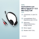 AURICULARES CON MICRO IGGUAL 2 X 3.5 MM EASY CALL - características principales