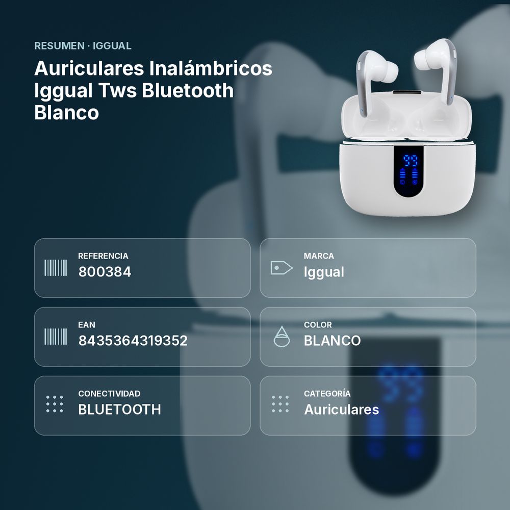 AURICULARES INALÁMBRICOS IGGUAL TWS BLUETOOTH BLANCO - resumen de atributos
