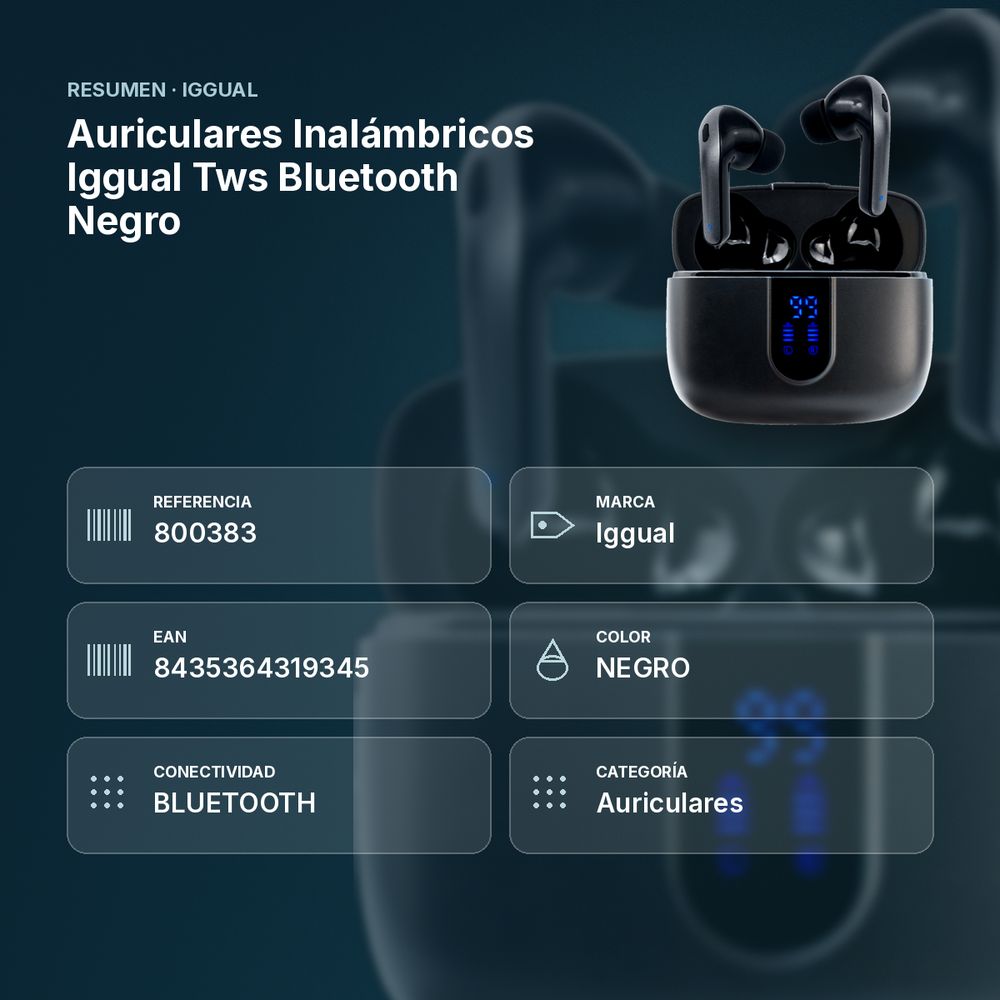 AURICULARES INALÁMBRICOS IGGUAL TWS BLUETOOTH NEGRO - resumen de atributos