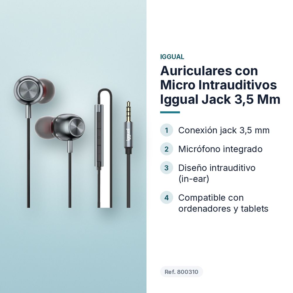 AURICULARES CON MICRO INTRAUDITIVOS IGGUAL JACK 3,5 MM - características principales