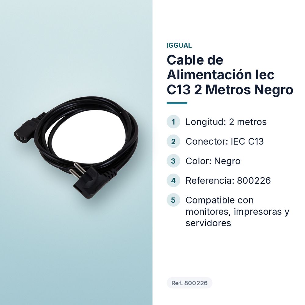 CABLE DE ALIMENTACIÓN IEC C13 2 METROS NEGRO - características principales