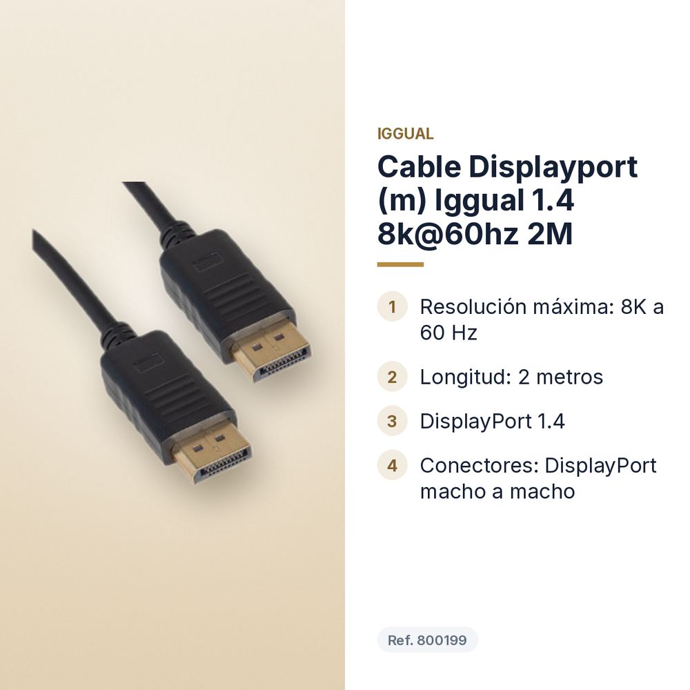 CABLE DISPLAYPORT (M) IGGUAL 1.4 8K@60HZ 2M  - características principales