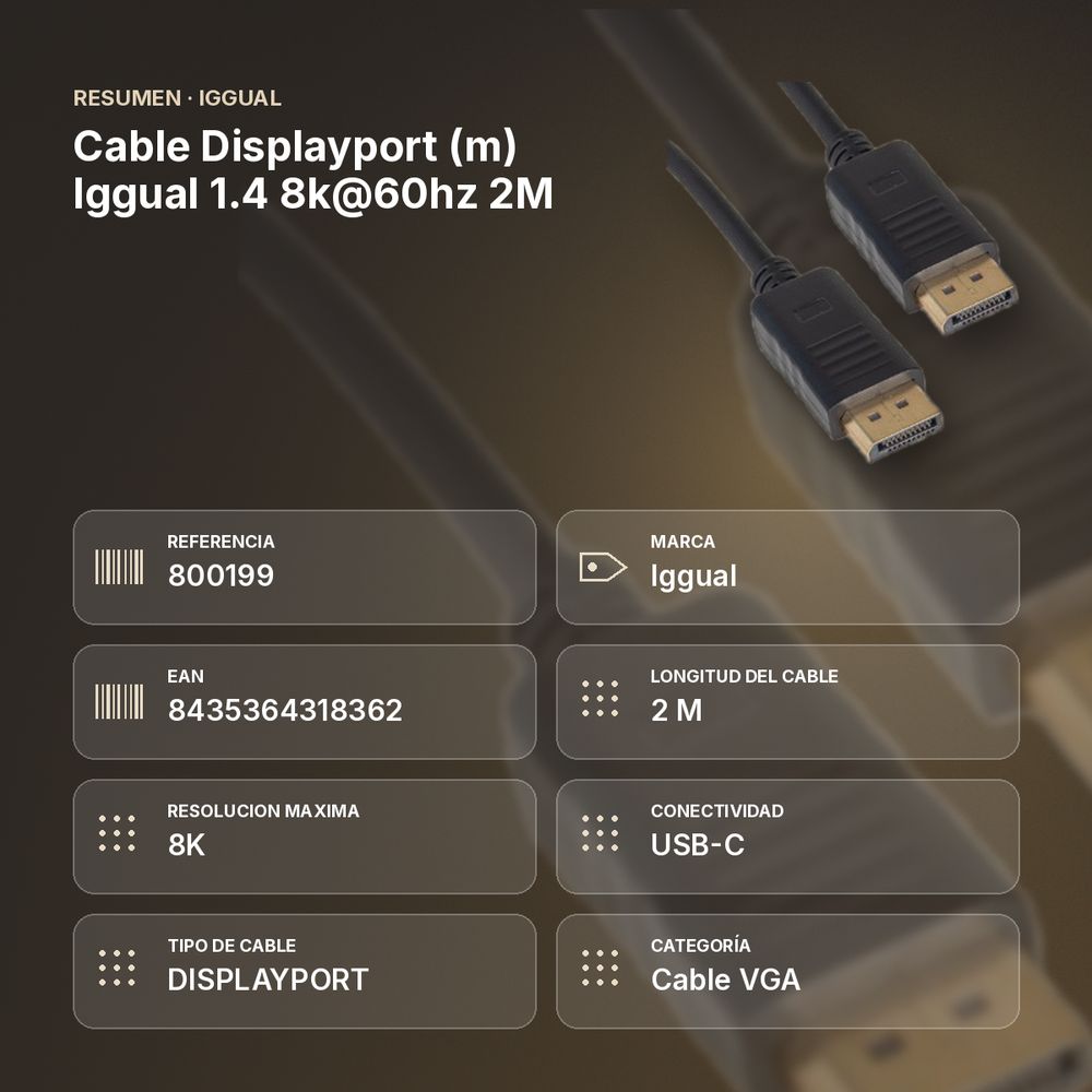 CABLE DISPLAYPORT (M) IGGUAL 1.4 8K@60HZ 2M  - resumen de atributos