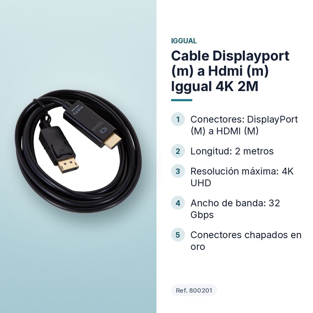CABLE DISPLAYPORT (M) A HDMI (M) IGGUAL 4K 2M - características principales