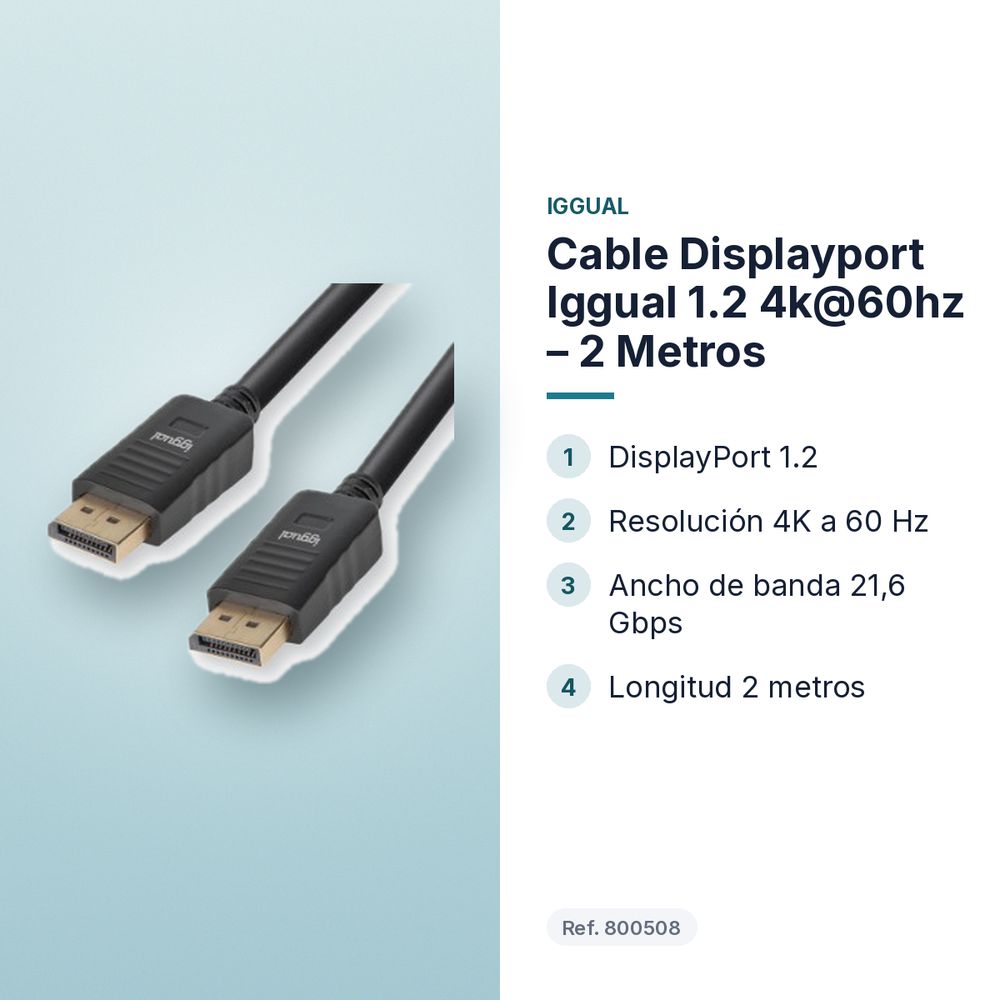 CABLE DISPLAYPORT IGGUAL 1.2 4K@60HZ – 2 METROS - características principales