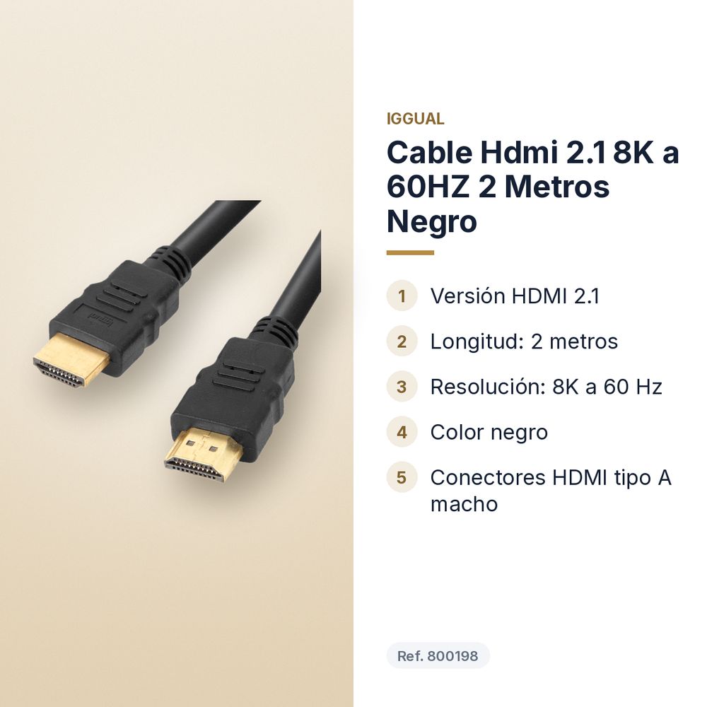 CABLE HDMI 2.1 8K A 60HZ 2 METROS NEGRO - características principales