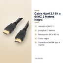 CABLE HDMI 2.1 8K A 60HZ 2 METROS NEGRO - características principales